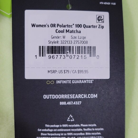 Outdoor Research Polartec Fleece Pullover 100 Quarter 1/4 Zip Women Large OR NEW - Picture 7 of 12